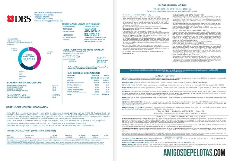 Extrato de hipoteca bancária do Singapore DBS Bank em formatos Word e PDF 1 2 baixar para verificação